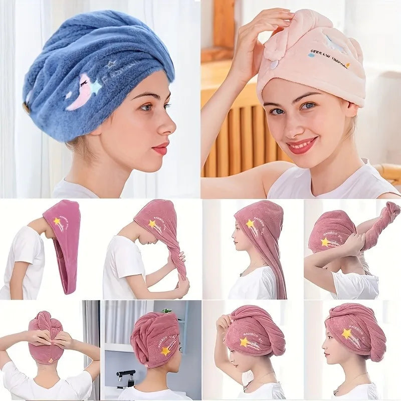 1PC Microfiber Hair Drying Cap – Quick-Dry Coral Fleece Towel Turban, Soft Shower Bandana Cap for Women & Men
